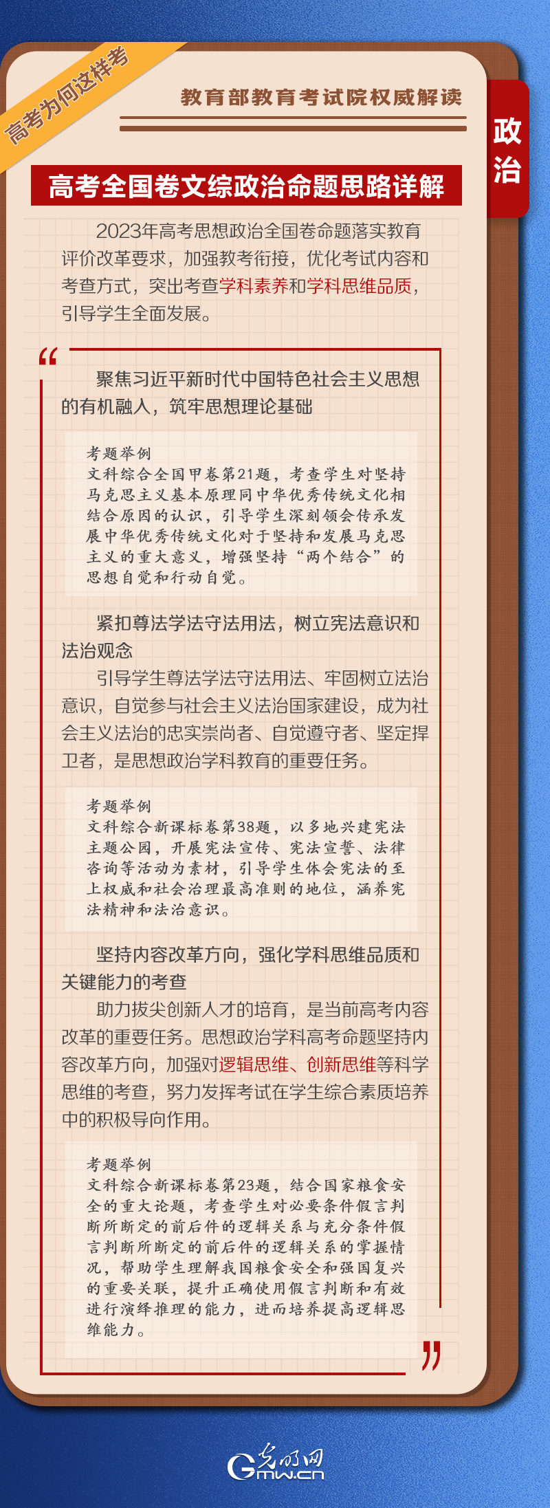 【高考为何这样考】学习卡丨2023高考全国卷文综政治命题解析来了